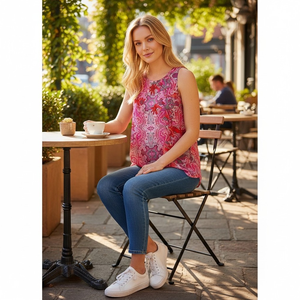 CAbi Women's Printed Pink Jubilee Dressy Tank Top 127 Small